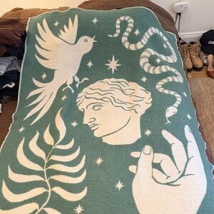 Green and Cream Throw Blanket